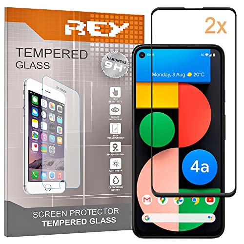 REY 2X Protector de Pantalla Curvo 3D para Google Pixel 4A 5G, Negro, Protección Completa, 3D / 4D / 5D