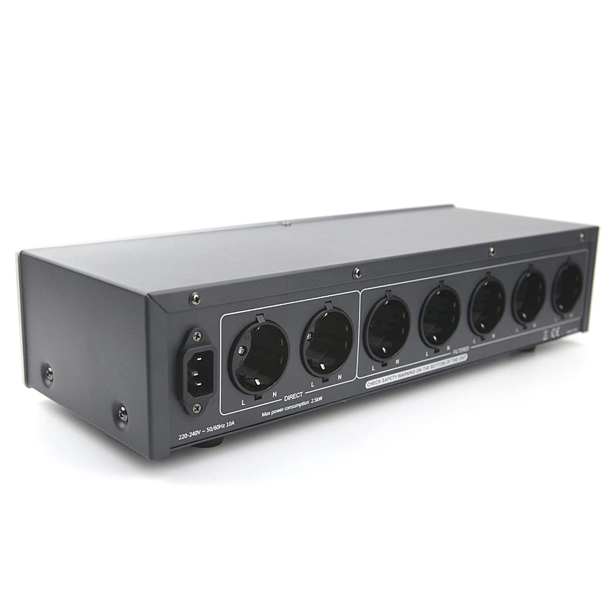 WAudio Filtre de ligne HiFi W-6000S, 7 Prises Multiples avec Voltmètre, Protection contre les Surtensions et Lumière de Phase (Argent)