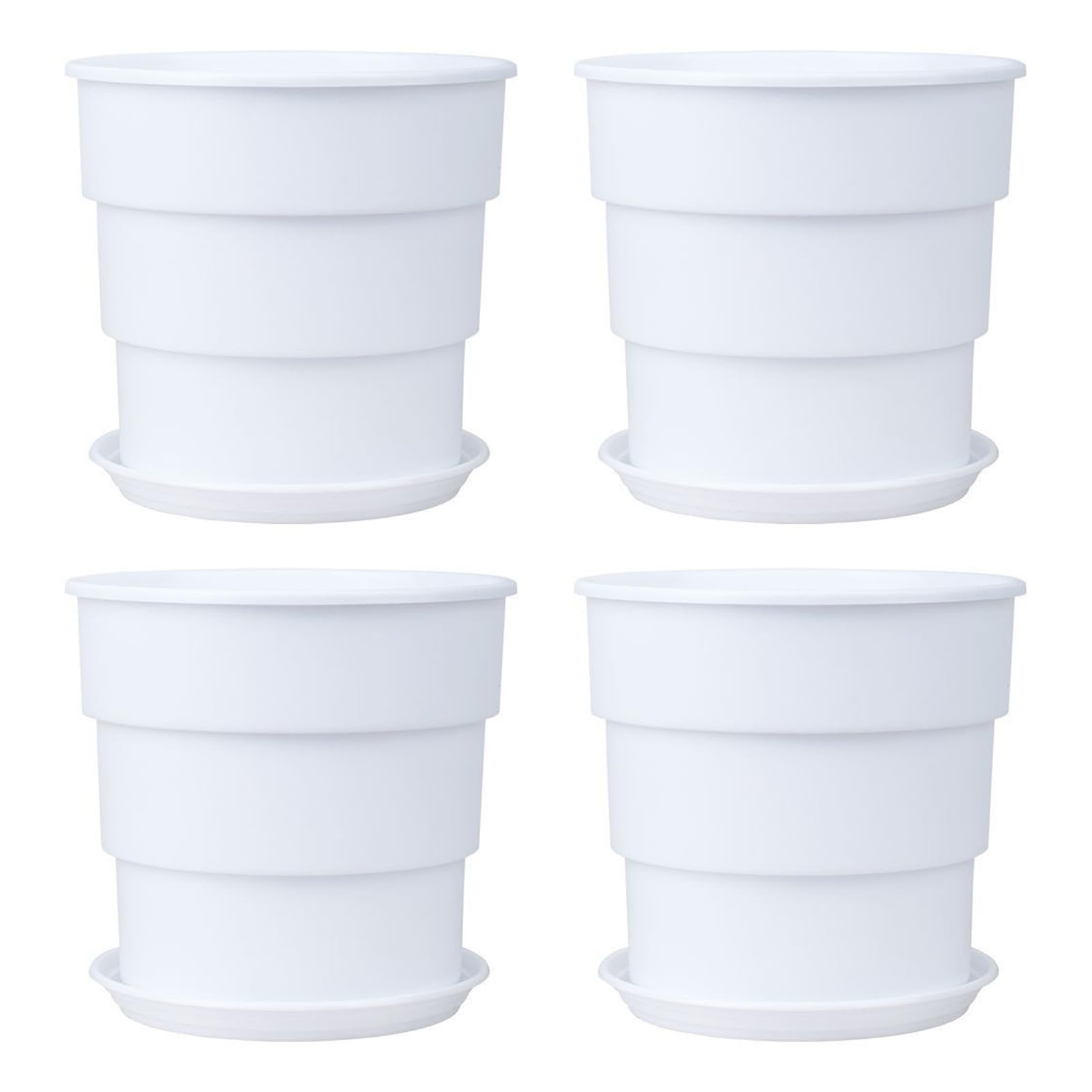 LKPOMI 4 Pack 5 Inch Plastic Flower Pots Breathable Planters Container Thickened Plant Pots with Drainage Holes and Saucers for Indoor Outdoor Garden Office Balcony Home Decor(White)