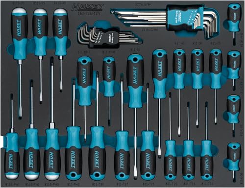 HAZET Juego de destornilladores 163-526/41N, 41 piezas, PH0-PH3, T9-T40, ranura 0,4 x 2,5 – 1,2 x 7, Torx interior e interior hexagonal, con destornilladores con tapa de impacto y llaves angulares