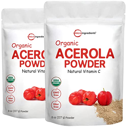 Micro Ingredients 2 Pack of Pure USDA Organic Acerola Cherry Powder Natural and Vitamin C for Immune System 8 Ounce No GMO No Gluten Brazil Origin