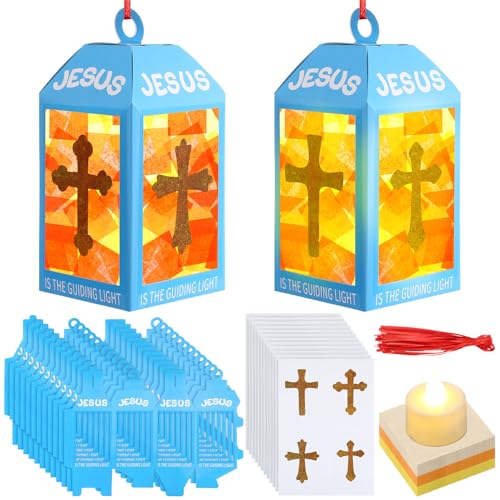 Lanternes chrétiennes en papier Simgoing avec bougies LED pour VBS et école du dimanche Lot de 12