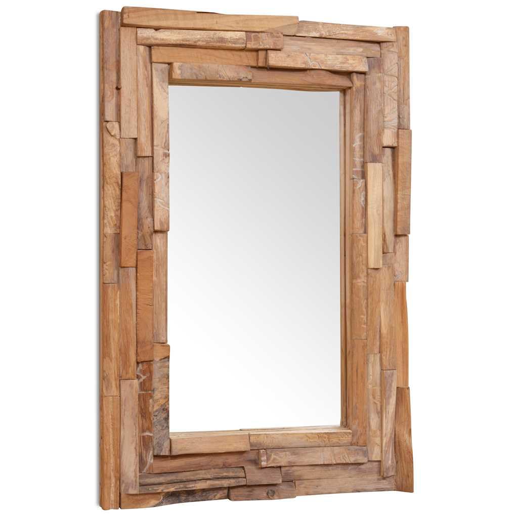 Specchio decorativo in teak 90 x 60 cm rettangolare con cornice in legno, specchio da parete da appendere, moderno specchio da parrucchiere, facile da pulire, specchio da trucco senza