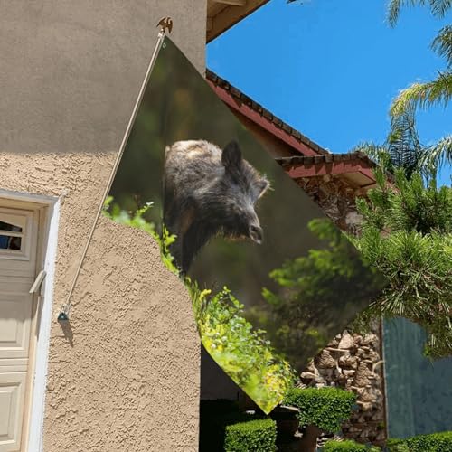 150 x 90 cm (5 x 3 Fuß) Neugierige Wildschwein-Schnüffel-Flagge für Haus, Rasen, hängende Dekoration, Hofbanner, Urlaub, Willkommensflaggen mit 2 Metallösen, für drinnen und draußen