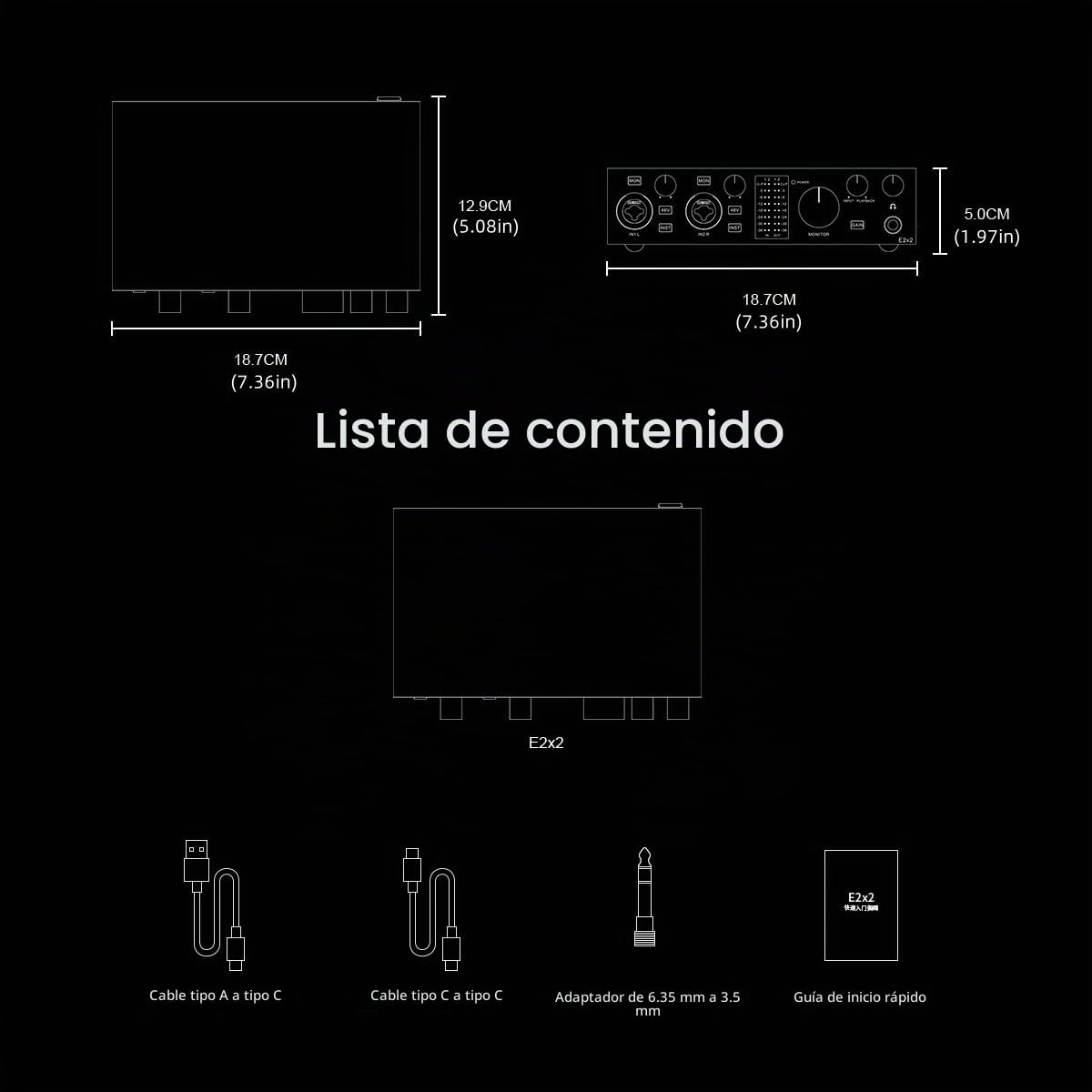 Topping Professional E2x2, Interfaz de audio USB y módulo preamplificador de micrófono ultralineal (Blanco)