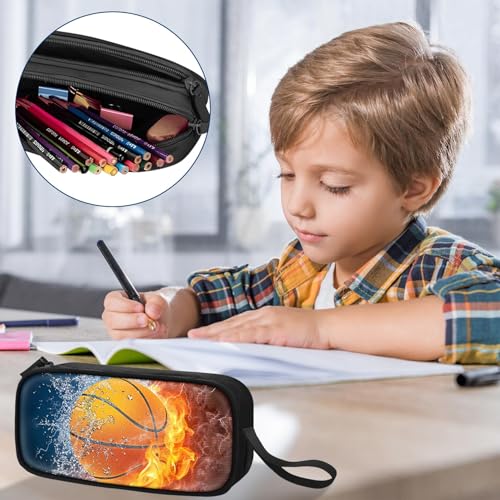 Image of TILYTADLY Large Pencil Case for Boys - Basketball Boys Pencil Pouch with Zipper Compartments - Big Capacity Pen Box Pen Bag Organizer with Keychain for Kids Teens School