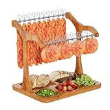 Sueuapp Bacon Display Rack,Patented Design Acacia Bacon Clothesline Serving Tray,Charcuterie Boards with Double Hangers,Exquisite Bacon Tray Holder for Parties,Weddings,Housewarming Gifts