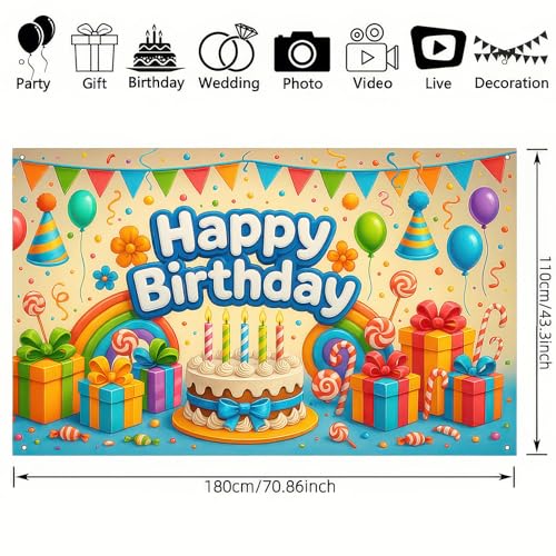 Image of BlissYard Rainbow Cake Birthday Banner Backdrop 71x43 Inch
