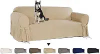 Capa para Sofá de 3 lugares até 2,10m em Gorgurão Sala Lisa Confortável Resistente Pets Cachorro Gato Lar Cor:Bege