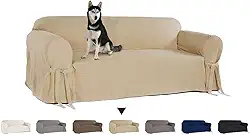 Capa para Sofá de 3 lugares até 2,10m em Gorgurão Sala Lisa Confortável Resistente Pets Cachorro Gato Lar Cor:Bege