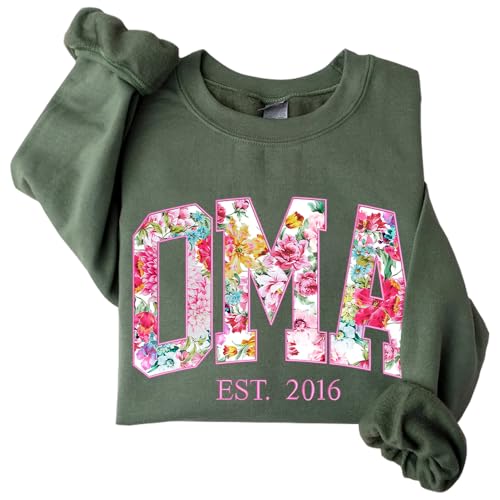 Chillever Custom Embroidered Grandma Sweatshirt, Floral Crewneck, for Grandmothers, Ideal for Nana, Mimi, Gigi