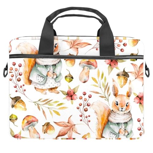 Maletín bandolera para laptop de 14 pulgadas con diseño de ardilla y setas multicolor