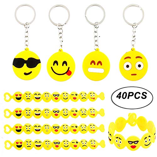 BigLion Emoji Bracelets Porte-clés Keychain en Caoutchouc Silicone Jouets Party Enfants Party Bag Fillers Enfants Adultes des Faveurs de Fête d'anniversaire, des Remplisseurs de Sac de Fête