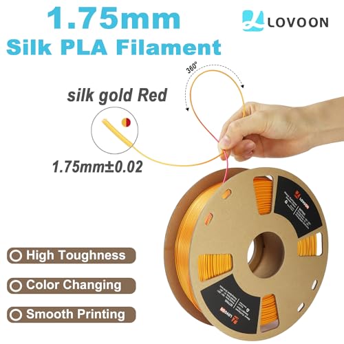 Image of LOVOON 3D Printer Filament Dualcolor,1.75mm Silk PLA Filament Gold Red Dualcolors, Silky PLA Filament Most Printer and 3D Pen, 3D Printer Accessories,1KG(2.2lbs) /Spool