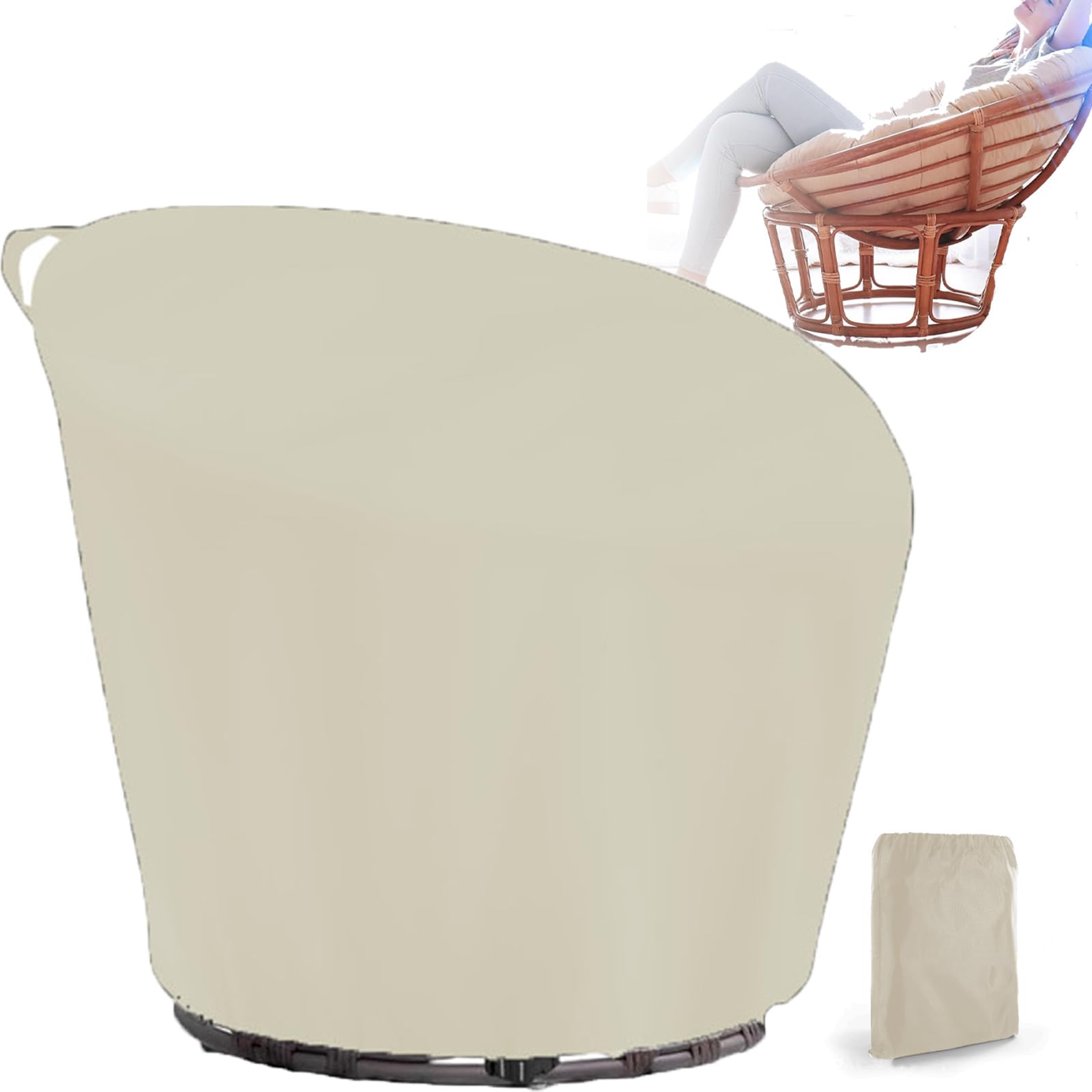 Bâche de Protection pour Fauteuil Papasan, 420D oxford Housse pour Chaise Pivotant Extérieur de Jardin Extérieur, Imperméables Couverture de Chaises à Bascule en O(Size:420D:132*51*89cm,Color:beige)