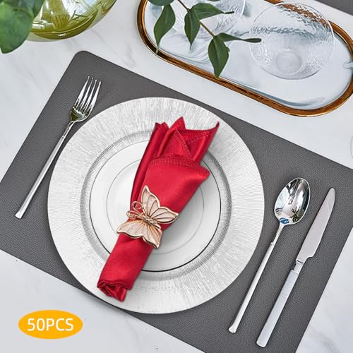 50 Platos Cargadores Reutilizables 13 pulgadas Plateados miniatura 6