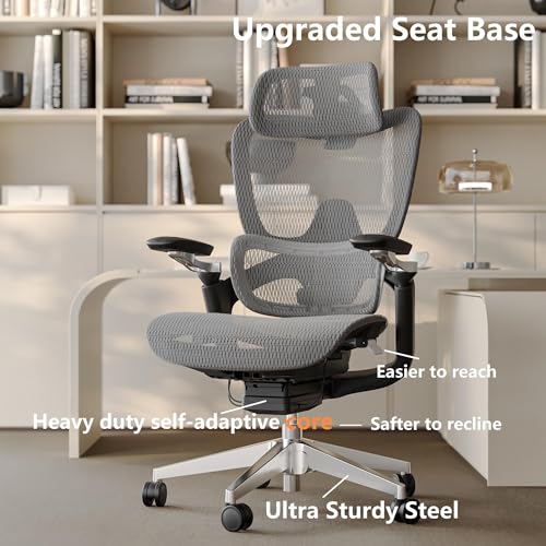 Ergonomic Office Chair with Adjustable 3D Lumbar Support, Big and Tall Mesh Home Desk Chair 5D Armrests, Executive Chair with 4D Headrest, 90-130°Tilt, BIFMA Certified, Model Zen (Grey) - Image 3