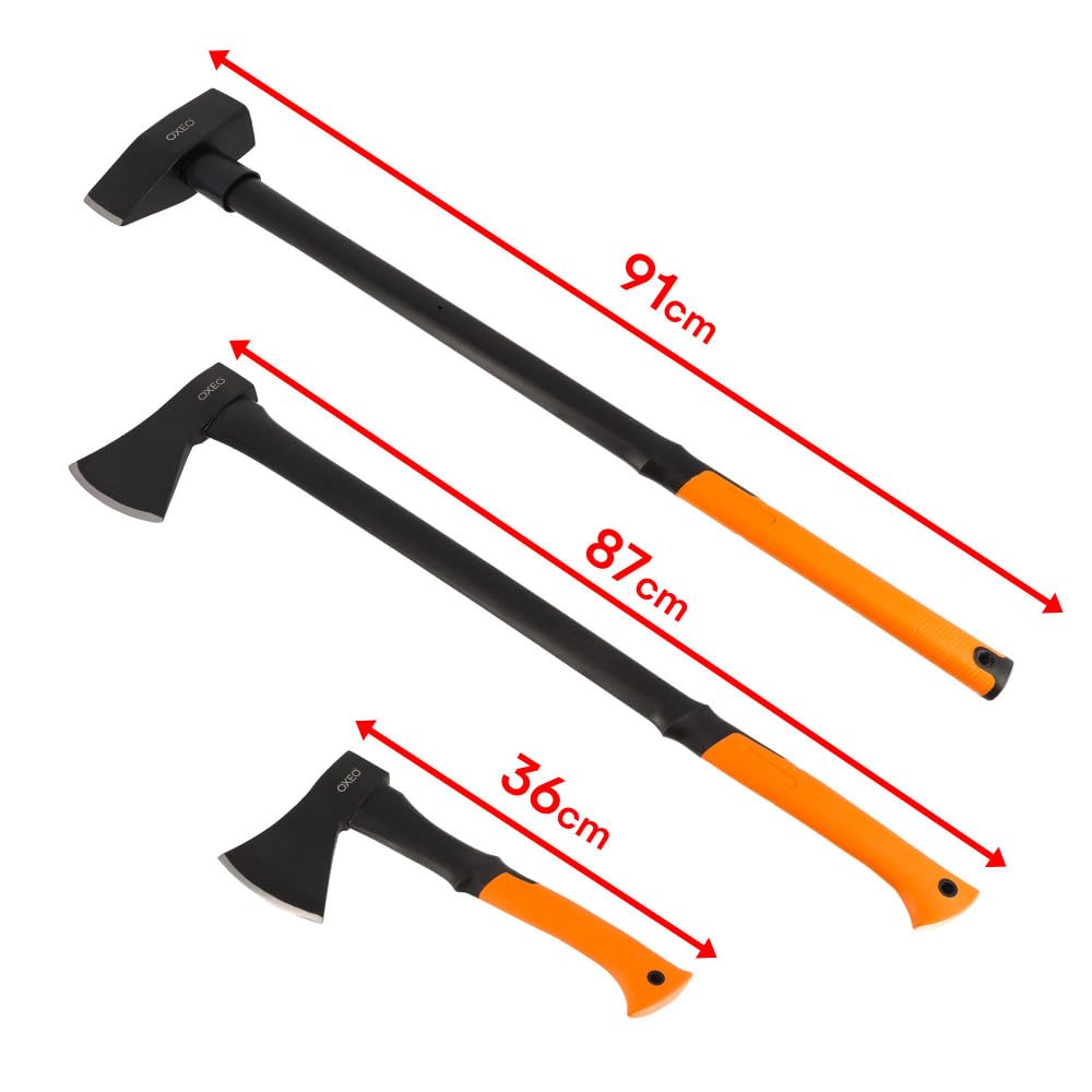 3 Fendeurs de bûches acier forgé manche trimatière - Hache 36cm et 87cm - Hache de fendage 91cm - 4.6kg - Poignée ergonomique