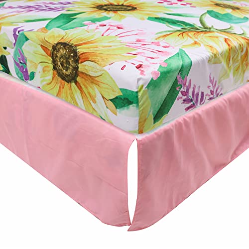 Image of Cloele Crib Bedding Set for Baby Girls, Pink, 3 Piece,Elephant Sunflower | Includes Crib Skirt, Quilt, Fitted Sheet, Sunflower Pattern, Soft Nursery Comforter Bedding Set