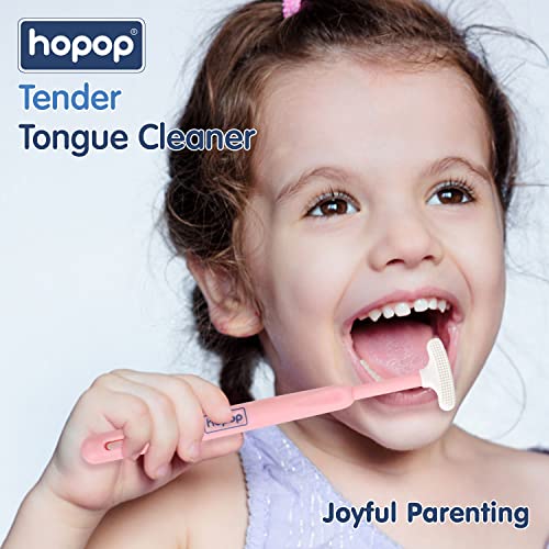 Image of Hopop Tongue Cleaner for Baby | Tender Baby Oral Cleaner Toothbrush with Silicone Scraper | Suitable from 6+ Months | 100% Safe Kids Tongue Cleaner | Pack of 2 | Pink & Green