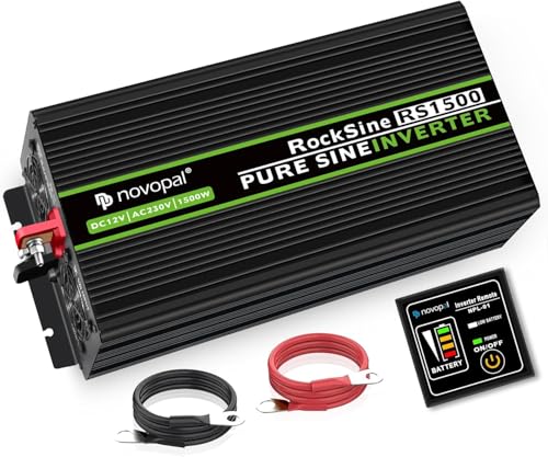 NOVOPAL Convertisseur Pur Sinus 1500W-DC 12V à AC 220V/230V Onduleur-2 Prise EU de Courant Alternatif et 1 Port USB-télécommande...