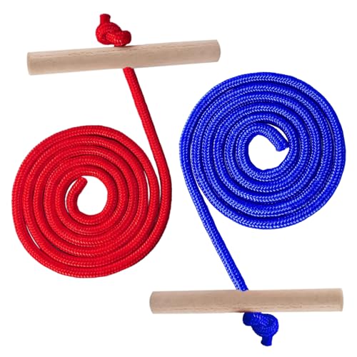 Yi'antai 2 Stück Schlittenleine mit Holzgriff, Schlitten Seil Zugseil 150 cm Zugseil, Schlittenseil Zugseil, Schlittenseil mit Schlaufe, Zubehör Zugseil für Schlitten, Zugseil Schlitten (Blau+Rot)