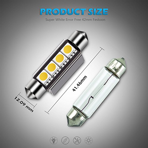 Partsam 42mm Festoon LED Light Bulbs Error Free LED Interior Lights Dome Lights Bulbs 211-2 578 569 Festoon LED Bulb - White (6 Pcs)