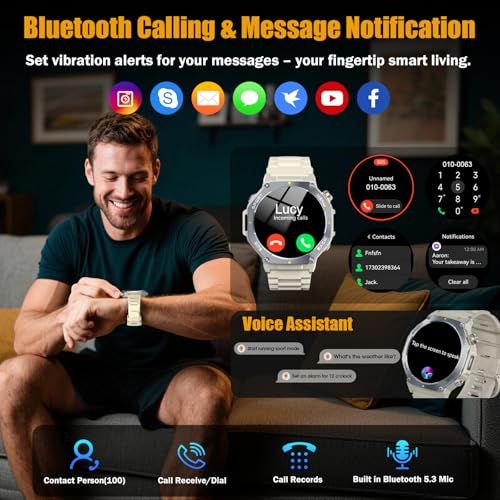 Image of Jugeman Military Smart Watch for Men GPS (Answer Make Calls) | 5ATM Waterproof, Rugged Fitness Tracker, 1.43 inch AMOLED Display, LED Flashlight, Compass, Heart Rate Sleep Monitor