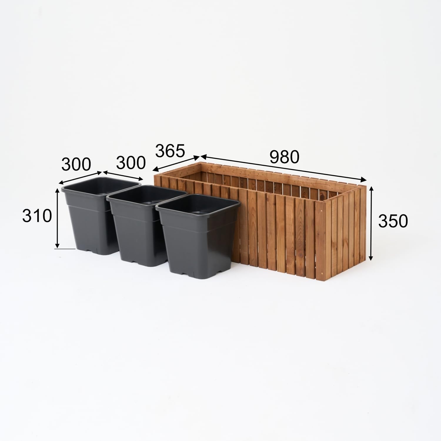 Bac à Plantes en Bois – imprégné et résistant aux intempéries – avec Insert en Plastique Amovible – Jardinière surélevée pour Balcon, Jardin, terrasse (Vertical-Brun 98x36 H35 cm)