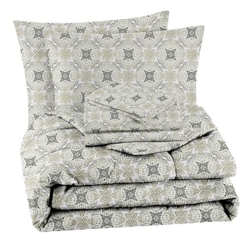 Image of HOMEKART 220 GSM Microfiber 4-Piece Comforter Bedding Set for Double Bed | King Size AC Comforter with Flat Bedsheet (90x100 Inch) & 2 Pillow Covers | Soft, Lightweight & All-Season | Silver