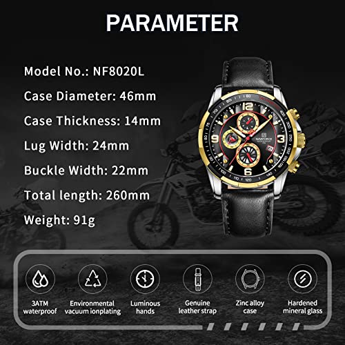 Image of NAVIFORCE Sport Watches for Men Analog Quartz Chronograph Leather Strap Wrist Watch