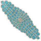 CLEENTABLE Beaded Table Runner 13 x 36 Inches - Handmade Decorative Dining Table Centerpiece with Glass Beads & Polyester Back, Elegant Runner for Weddings, Parties & Holiday Décor (Blue & Gold)