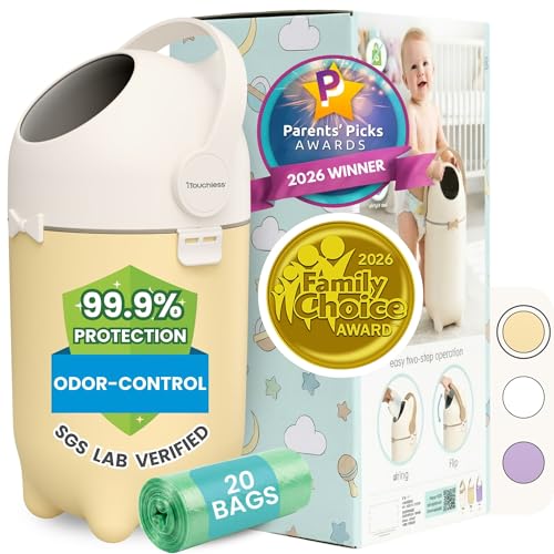 Image of iTouchless Odor-Locking Diaper Pail - 2026 Award-Winning Ag+ Silver Ion Nursery Bin - Fits Any Bag, No Refills Needed - Includes 20 Leak-Proof Bags (Holds 300 Diapers) - Sand Almond Versatile Bin