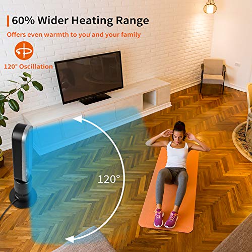 32 inch Space Heater Bladeless Tower Fan, Heater & Fan Combo, 9H Timer 10 Speeds with Remote Control, Air Circulator Fan for Home