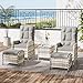 ALAULM 5-teiliges Rattan Gartenmöbel Set mit 2 verstellbaren Relaxsofas, 2 Hockern & 1 Couchtisch, wetterfestes Polstergarnitur für Terrasse, Balkon, Garten (Grau)