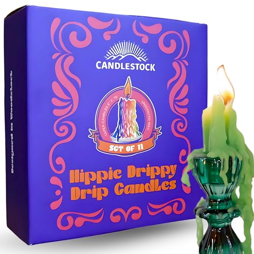 Candlestock Hippie Drippy Drip Candles - Pack of 11 Dripping Taper Candles - Wine Bottle Melting Candles (Green)