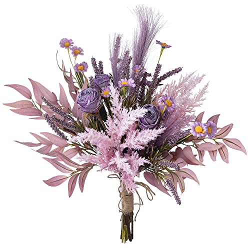 KIRIFLY Artificial Fake Flowers Plants Silk Flower Arrangements Wedding Bouquets Decorations Plastic Floral Table Centerpieces for Home Kitchen Garden Party Décor (Purple Pink)