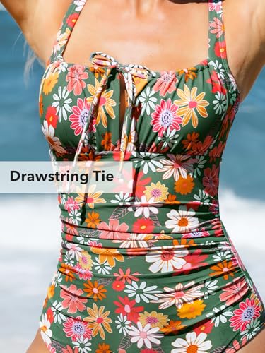 Image of CUPSHE Women's One Piece Swimsuit Ruch Drawstring Square Neck Bathing Suit | Self Tie,Soft Removable Cups,Adjustable Wide Straps,Cutout,Bach Hook,Chic,Fashion,Comfort,Swimwear for Vacation,Beach,Pool