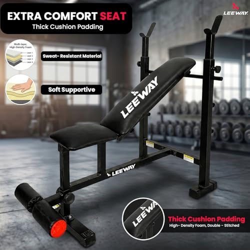 Image of Leeway LF75 Bench Press for Home Gym Setup | Adjustable Gym Bench for Home Foldable Incline Decline Flat & Table Workout | 180 Kg Capacity