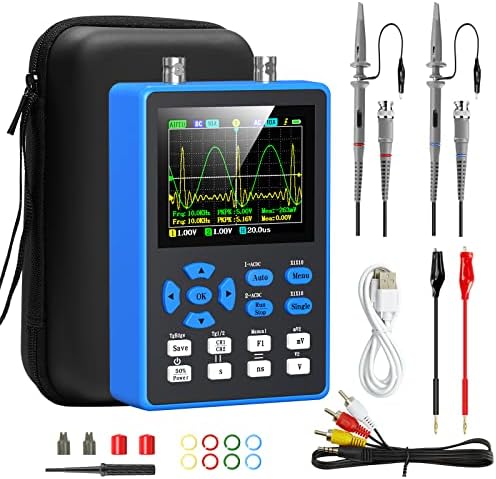 Digital Oscilloscope with 2 Channels 120Mhz Bandwidth Signal Generator 500MSa/s Sampling Rate, 2.8" LCD Backlight Display, Waveforms Storage, 3 Scan Modes, XY/YT/Roll, FFT Spectrum, Single Trigger