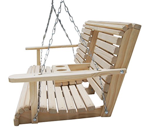 Ecommersify Flip Cup Holder Console Rot-Resistant Cypress Eternal Wood Lumber Roll Back Porch Swing, 5-Feet #TOP7
