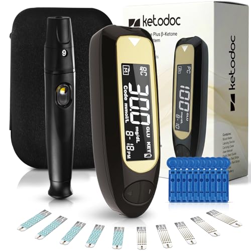Ketodoc Advanced ß-Ketone Testing Kit, Slim, Auto-Coding, Ketosis Monitoring and Management, Ketone Meter, 10 Keto Test Strips, 20 Lancets, Lancing Device