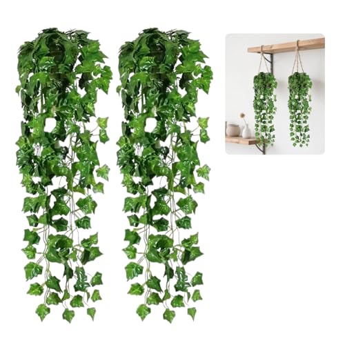 Lot de 2 Plantes Artificielles à Suspendre Faux Lierre 100 cm