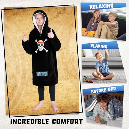 One Piece Fleece Hoodie Blanket For Boys Teenagers - One Size Kids Oversized Hoodie Sherpa-Lined Hood Gifts For Boys - 3
