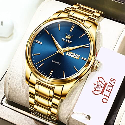 OLEVS Watch for Men Stainless Steel Business Dress Analog Quartz Men Watch Large Face Day Waterproof Luminous Classic Wrist Watch