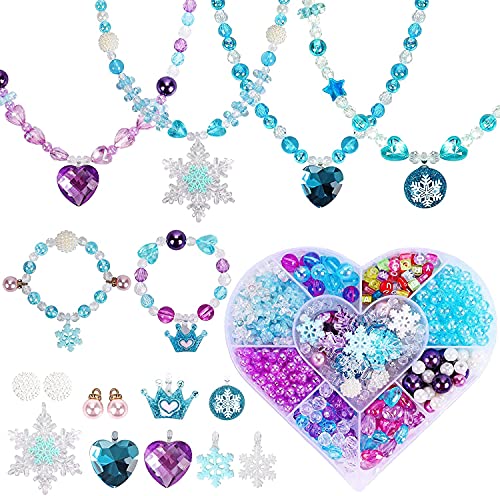 Tacobear Reine des Neiges Perles pour Bracelet Collier Kit Fabrication Bijoux avec Flocon De Neige Couronne Coeur Breloques Création Bijoux Bricolage Coloré Perles...