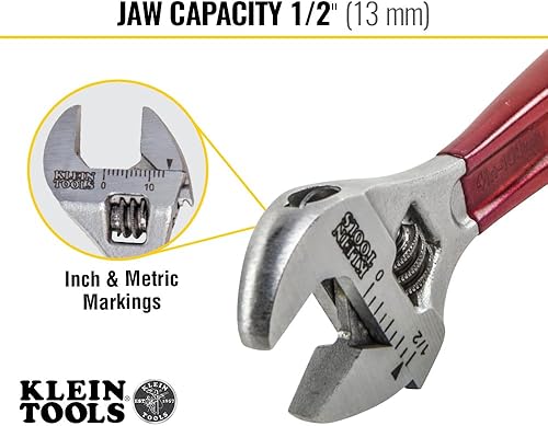 Miniatura 3 de Klein Tools D506-4 Llave de accionamiento ajustable, forjada con acabado cromado pulido y un mango sumergido de plástico, 4 pulgadas