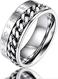 🥰ANILLO ANTIESTRÉS: el anillo giratorio tiene accesorios de cadena cubana retorcida, punky y moderno, superficie muy pulida, puede girar manualmente los anillos para descomprimirse cuando se siente estresado o algo lo distrae.