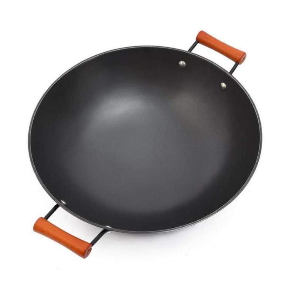 ASerZenith Wok Pan Cast Iron Woks With Handle Easy-Clean Double Handle Round Base Cast Iron Wok Non-Stick Uncoated Suitable For Stove,46Cm