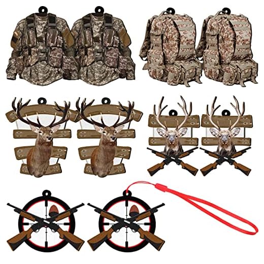 10 Pieces Christmas Deer Tree Ornaments Wooden Hunting Ornament Deer Hunting Hanging Ornaments Deer with Gun Christmas Ornament Wild Life Deer Decorations for Xmas Tree Gifts (Classic Style)